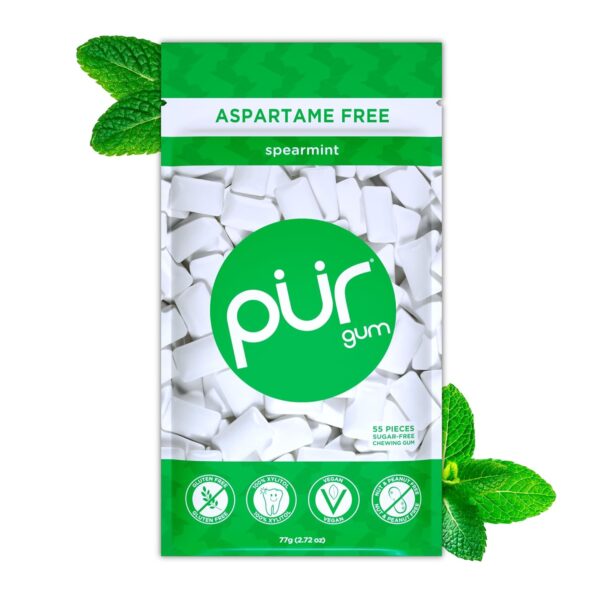 Aspartame Free Chewing Gum | 100% Xylitol | Natural Spearmint Flavored Gum, 55 Pieces (Pack of 1)