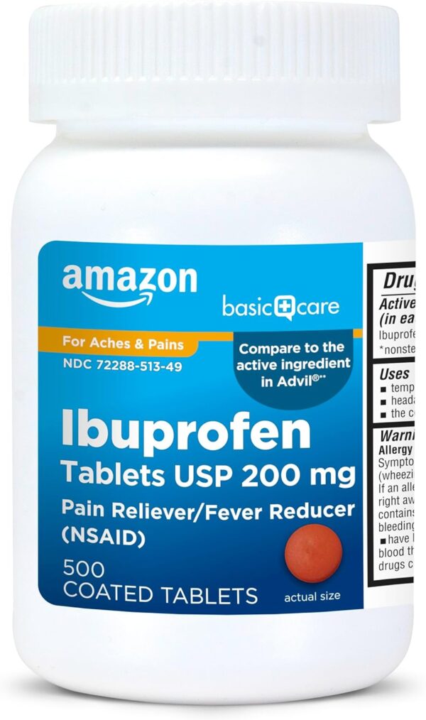 Amazon Basic Care Ibuprofen Tablets 200 mg, Pain Reliever/Fever Reducer