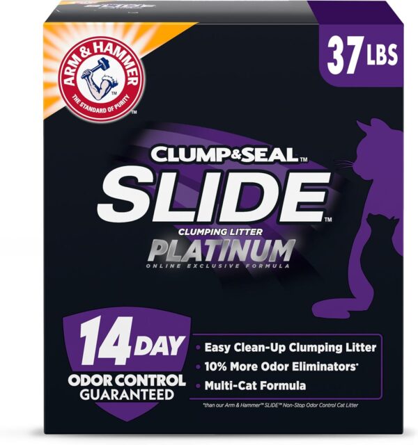 ARM & HAMMER Clump & Seal SLIDE Platinum Multi-Cat Clumping Litter, Easy Clean