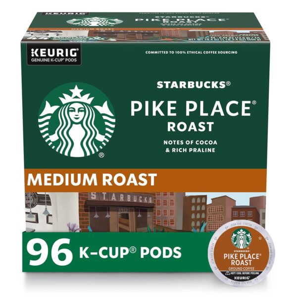 Starbucks K-Cup Coffee Pods, Medium Roast Coffee, Pike Place Roast for Keurig Brewers