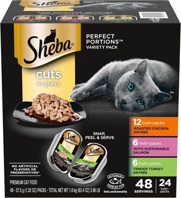 Sheba Perfect Portions Wet Cat Food Cuts in Gravy Variety Pack, Roasted Chicken Entree